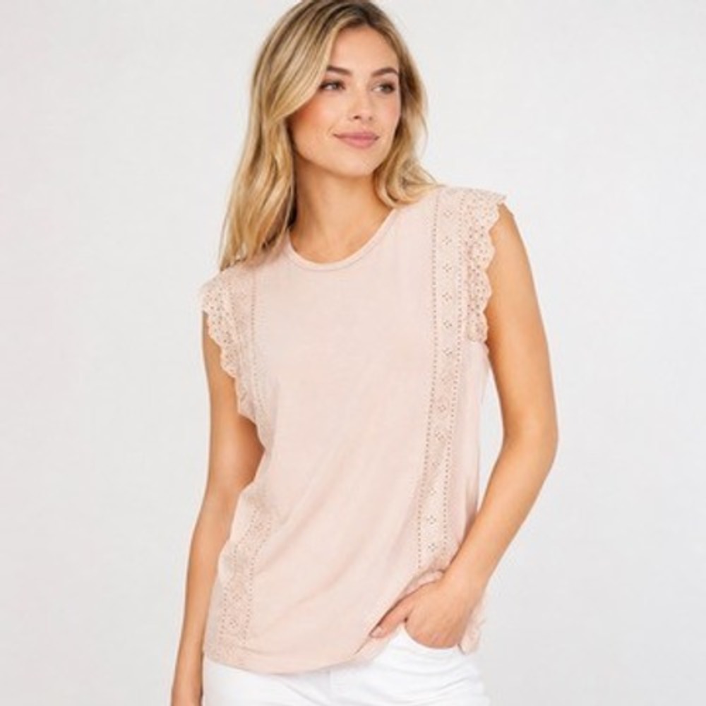 Banana Republic Womens Medium Pale Pink Eyelet Lace Trim Sleeveless Knit Top M
